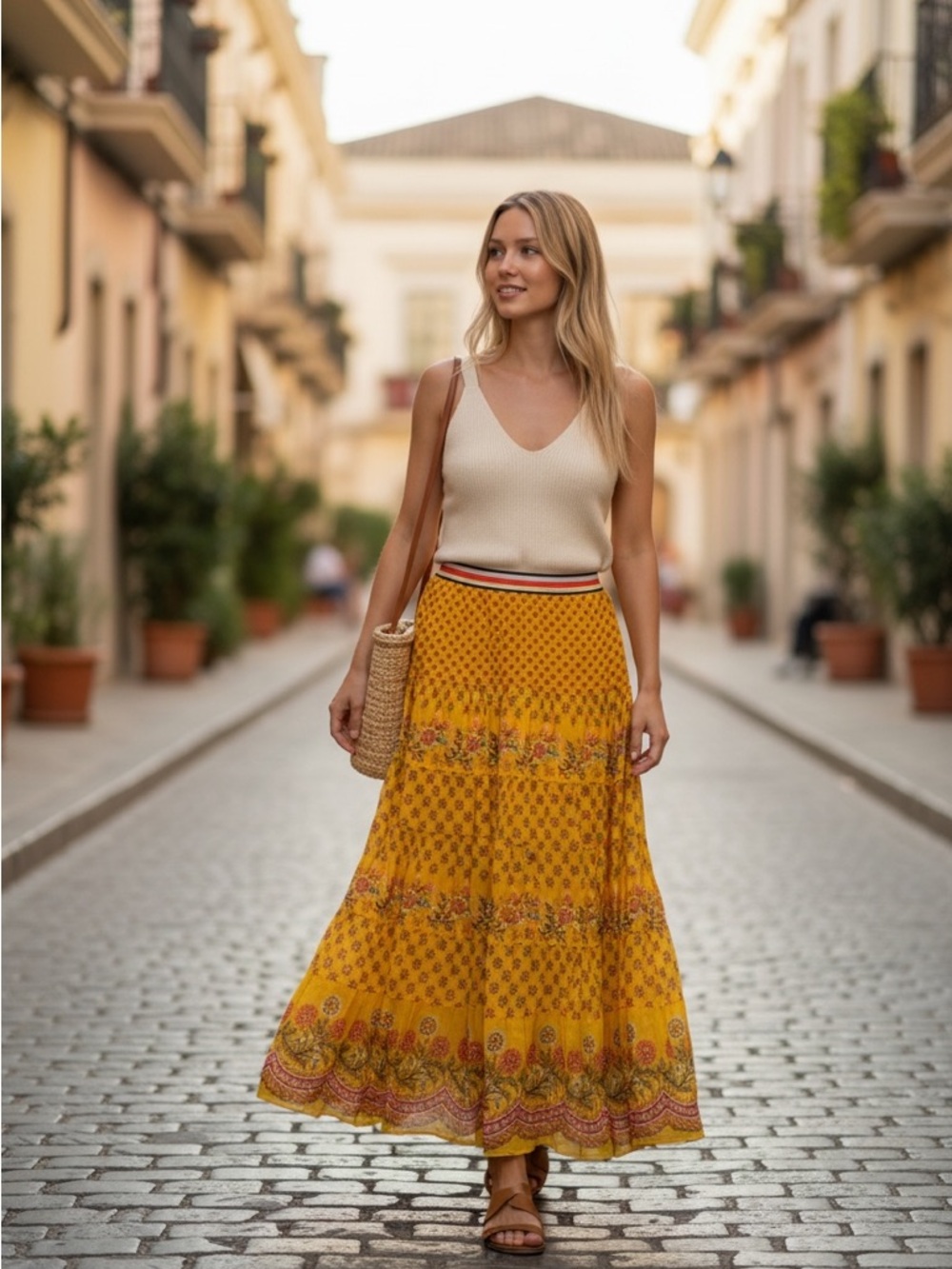 Tanvi Kedia Maxi Skirt Size 0 Yellow Floral Bohemian Boho Anthropologie